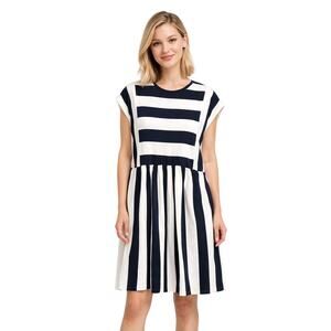 Boden Womens Sleeveless Striped Dress Sz 16 White & Navy Boho Nautical Beachy